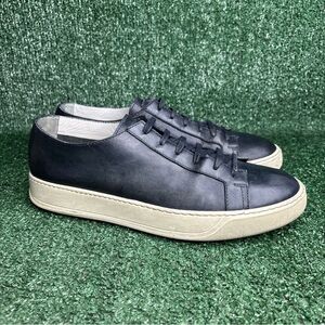 Santoni Deep Blue Leather Sneakers Shoes Lace Up Men's US Size 10